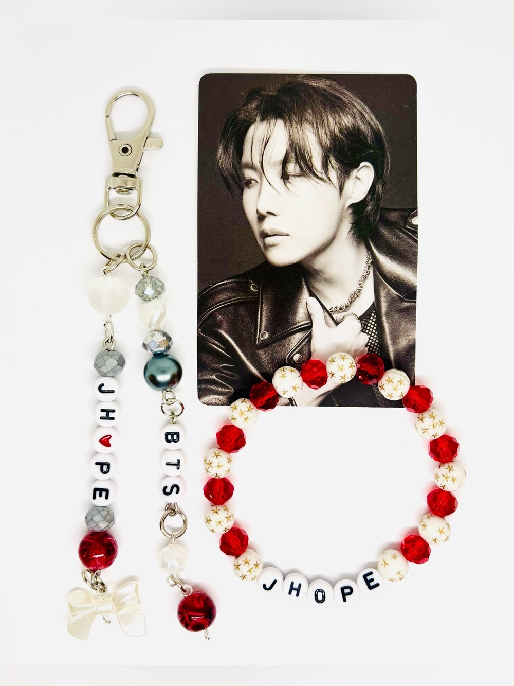 (3pcs) BTS JHOPE HOBI BRACELET KEYCHAIN OFFICIAL PHOTOCARD BUNDLE